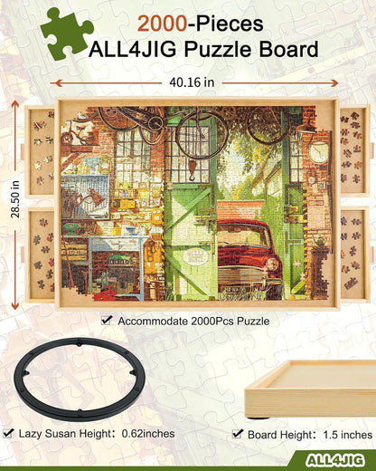 ALL4JIG 1500 Piece Rotating Puzzle Board with Drawers and Cover,25"x34"Portable Wooden Jigsaw Puzzle Table for Adults Portable,Lazy Susan Spinning Puzzle Boards Birthday Gift for mom Nirvana Guru