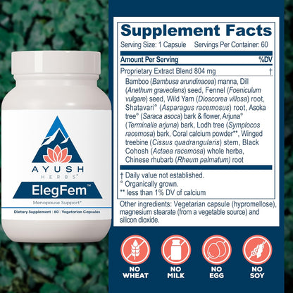 Ayush Herbs ElegFem - Menopause Supplements for Women, Hormone Balance for Women, Perimenopause Natural Hormone Support, Hot Flash Support with Cohosh - 60 Vegetarian Capsules (1 Count) Nirvana Guru
