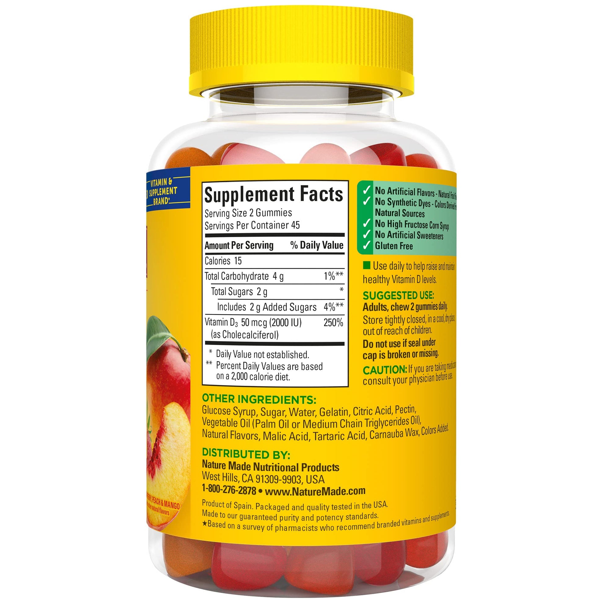 Nature Made Vitamin D3 2000 IU (50 mcg) per serving, Dietary Supplement for Bone, Teeth, Muscle and Immune Health Support, 90 Gummies, 45 Day Supply - Nirvana Guru