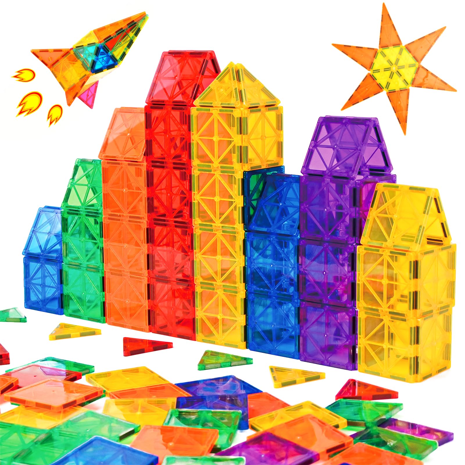 Gemmicc Magnetic Tiles, Deluxe 136 PCS Building Blocks Magnet Toys for Kids,3D Magnet Puzzles Stacking Blocks for Boys Girls,Huge Set with 2 Cars Nirvana Guru