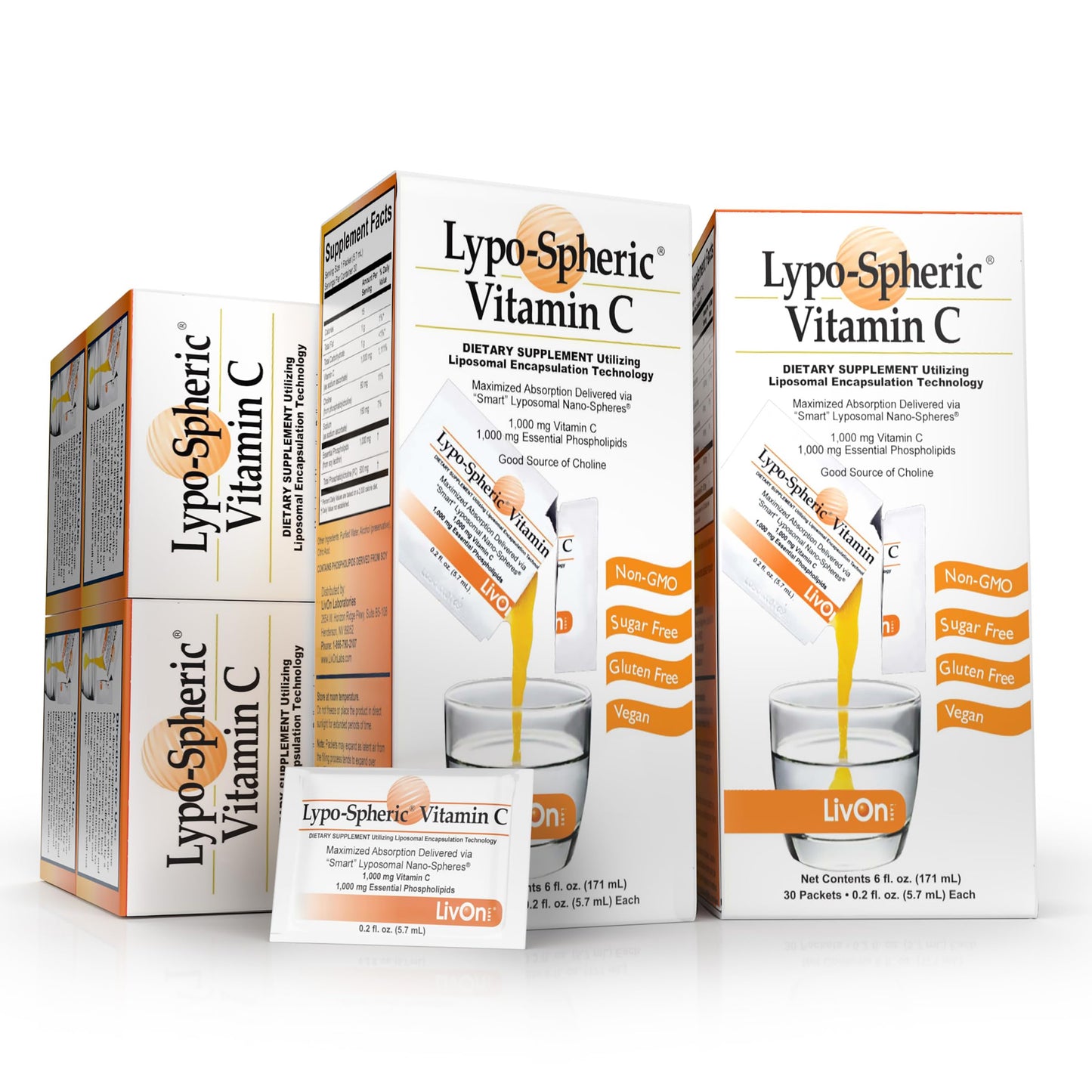 LivOn Laboratories Lypo–Spheric Liposomal Vitamin C 1000mg - No Sugar, Immune Support, Plant Based - Easy to Swallow, Absorbable, Individual Packets - Non–GMO, Gluten Free(0.2floz30 Packets) Nirvana Guru