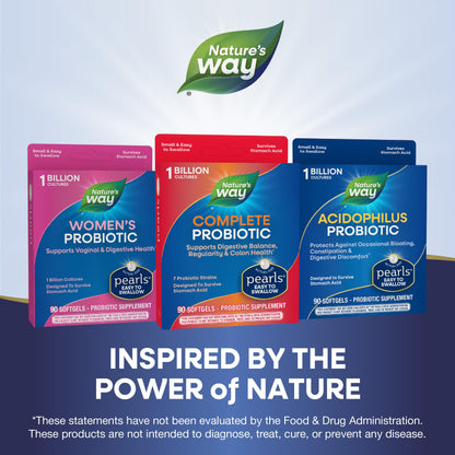 Nature's Way Complete Probiotic Pearls, Supports Digestive Balance*, 1 Billion Live Cultures, Supplement for Men and Women, No Refrigeration Required, 90 softgels (Packaging May Vary) - Nirvana Guru