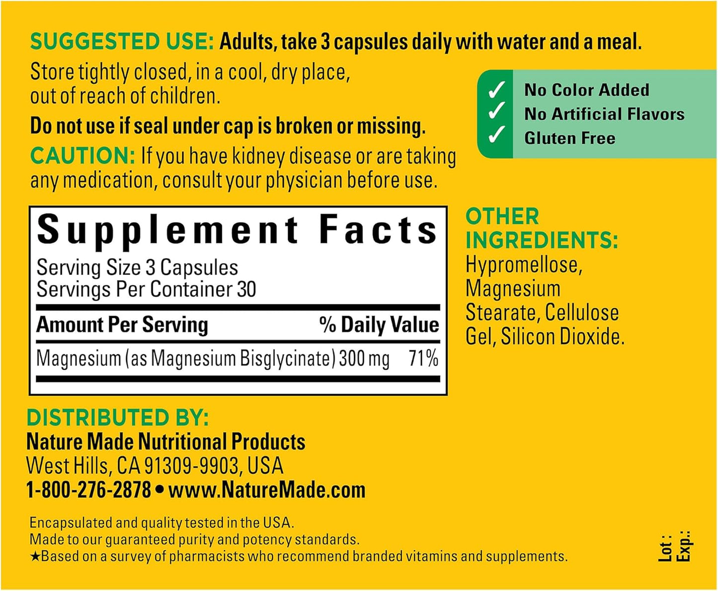 Nature Made High Absorption Magnesium Glycinate 300mg per 3 Capsules, Magnesium Supplement for Muscle, Heart, Nerve and Bone Support, 90 Magnesium Bisglycinate Capsules, 30 Day Supply - Nirvana Guru