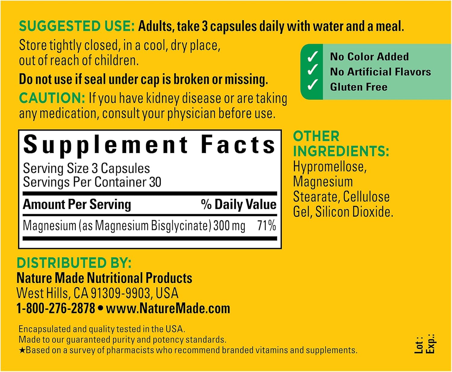 Nature Made High Absorption Magnesium Glycinate 300mg per 3 Capsules, Magnesium Supplement for Muscle, Heart, Nerve and Bone Support, 90 Magnesium Bisglycinate Capsules, 30 Day Supply - Nirvana Guru