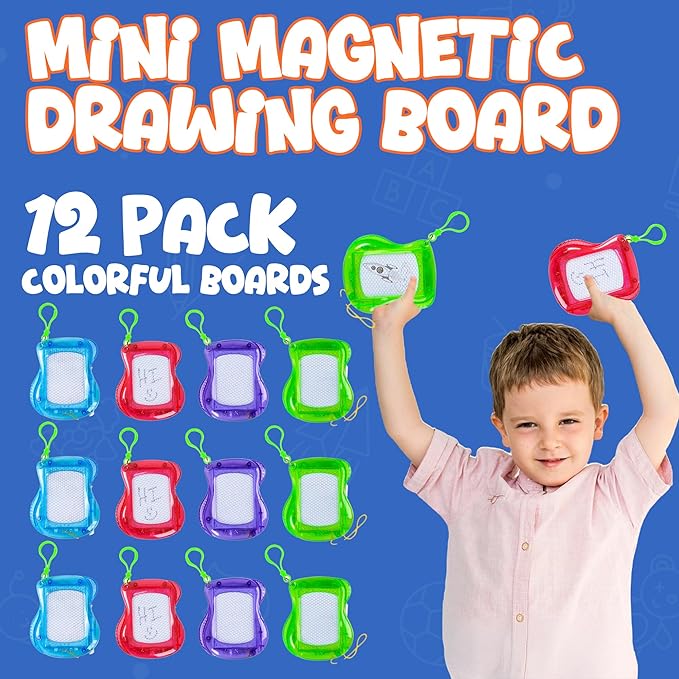 Bedwina Mini Magnetic Drawing Board for Kids - (Pack of 12) Backpack Keychain Clip Drawing Boards, Erasable Doodle Sketch Writing Pad Boys & Girls, Birthday Kids Party Favors nirvanaguru