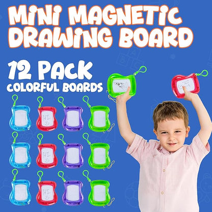 Bedwina Mini Magnetic Drawing Board for Kids - (Pack of 12) Backpack Keychain Clip Drawing Boards, Erasable Doodle Sketch Writing Pad Boys & Girls, Birthday Kids Party Favors nirvanaguru
