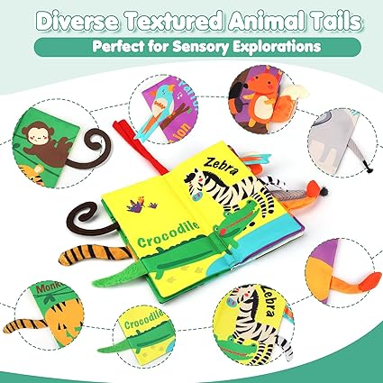 beiens Baby Books Toys, Touch and Feel Crinkle Cloth Book for Infant Baby 0-3-6-12-18 Months, Early Development Interactive Stroller Soft Toys, Newborn Gifts for Boys Girls nirvanaguru