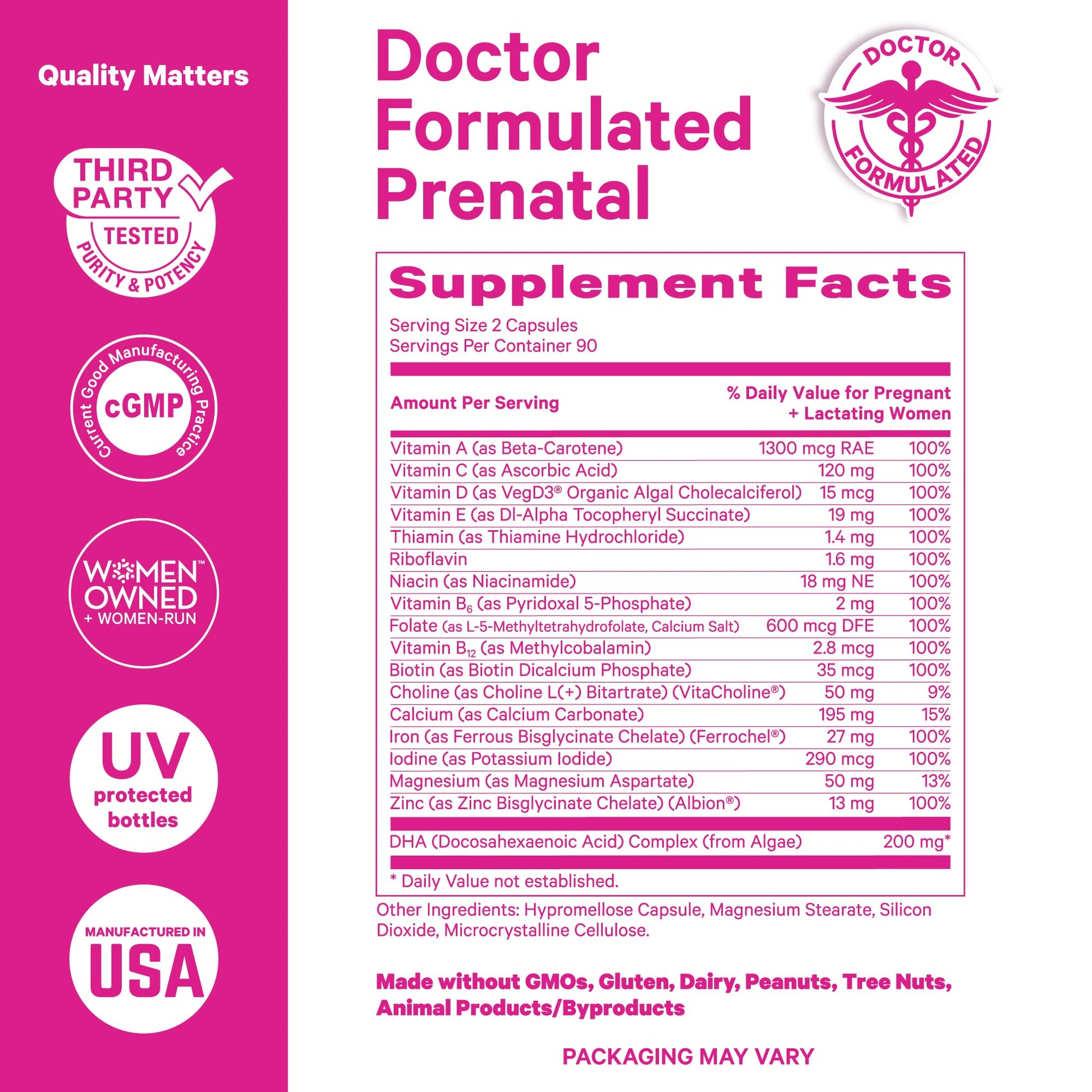 Pink Stork Total Prenatal Vitamins with DHA, Folate, Iron, Choline, and Vitamin B12 - Prenatals for Women to Support Fetal Development, Pregnancy Essentials, Berry Essence, 60 Capsules, 1 Month Supply Nirvana Guru