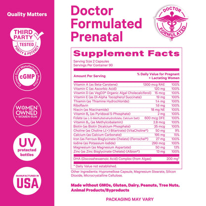 Pink Stork Total Prenatal Vitamins with DHA, Folate, Iron, Choline, and Vitamin B12 - Prenatals for Women to Support Fetal Development, Pregnancy Essentials, Berry Essence, 60 Capsules, 1 Month Supply Nirvana Guru
