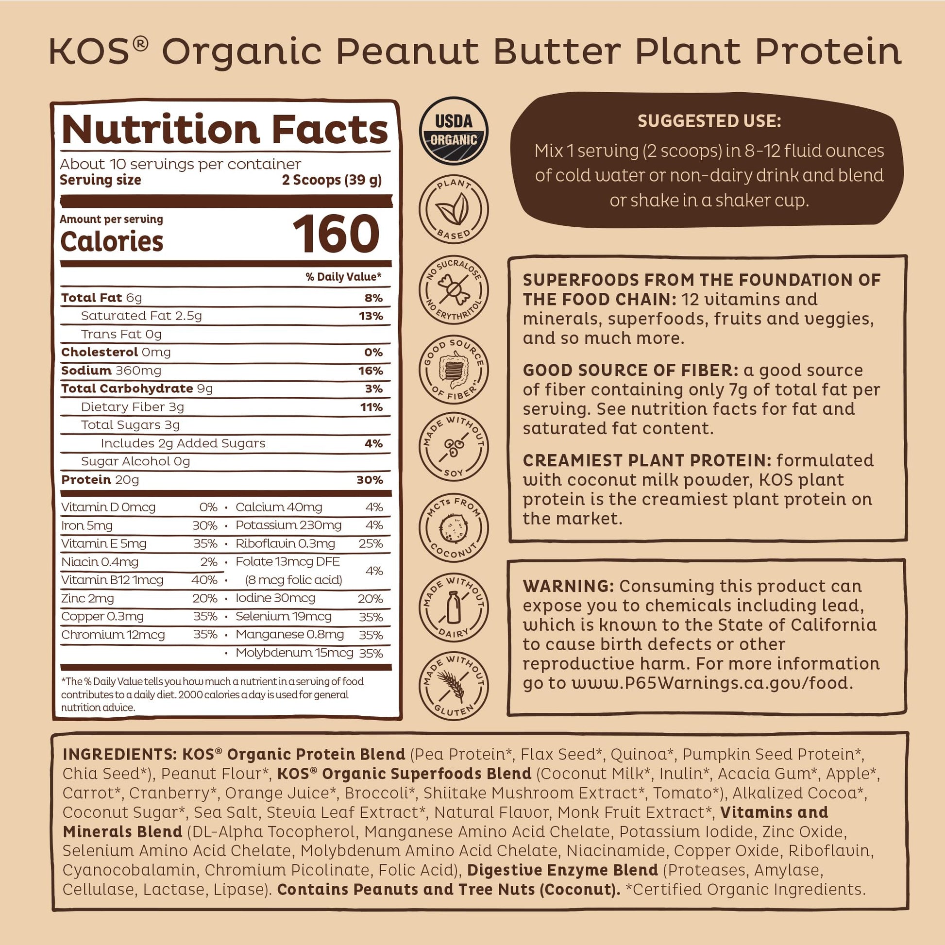 KOS Vegan Protein Powder Erythritol Free, Vanilla USDA Organic - Pea Protein Blend, Plant Based Superfood Rich in Vitamins & Minerals - Keto, Dairy Free - Meal Replacement for Women & Men, 28 Servings - Nirvana Guru