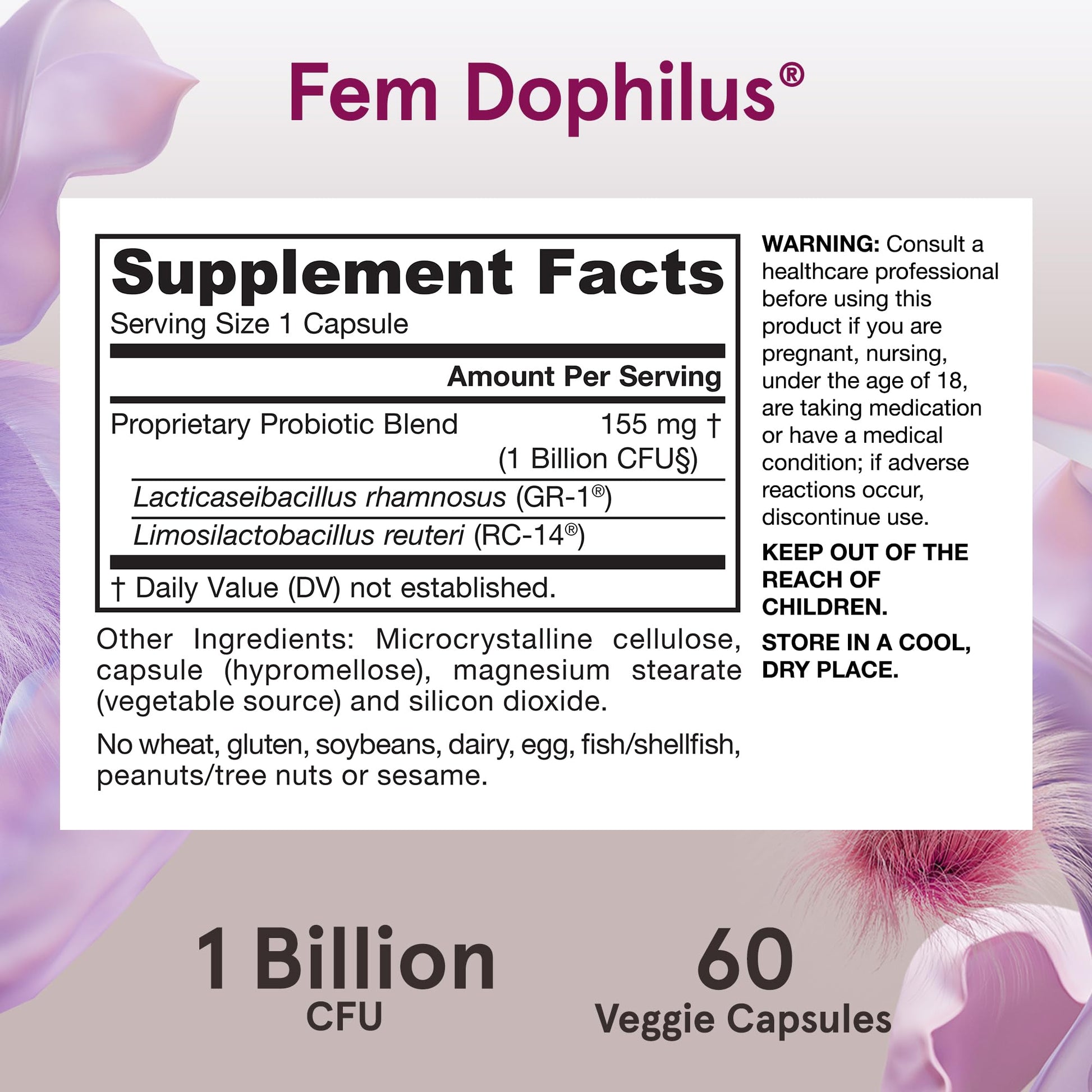 Jarrow Formulas Fem-Dophilus Probiotics 1 Billion CFU With 2 Clinically Effective Strains, Dietary Supplement for Vaginal Health and Urinary Tract Health, 60 Veggie Capsules, 60 Day Supply - Nirvana Guru