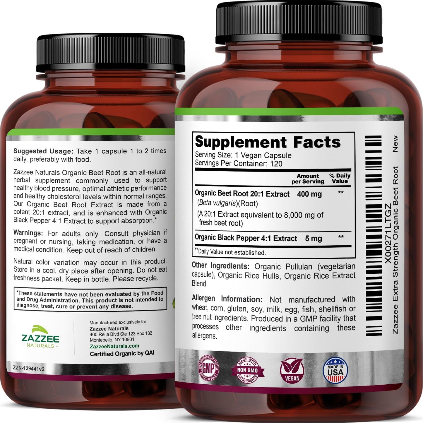 Zazzee USDA Organic Beet Root 8000 mg Strength 20:1 Extract, 120 Vegan Quick Release Capsules, Black Pepper Extract for Enhanced Absorption, Supports Nitric Oxide Production, Non-GMO, Made in The USA Nirvana Guru