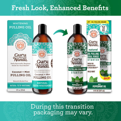 GuruNanda Starter Pulling Oil Mouthwash for Natural Teeth Whitening, Coconut and Peppermint Oil for Fresh Breath & Happy Gums, Alcohol-Free, 8 Oz Nirvana Guru
