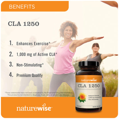 NatureWise CLA 1300 - 95% Active Conjugated Linoleic Acid for Women and Men, Not Stimulating, Supports Weight & Fitness Goals - Non-GMO, Gluten Free - 180 Softgels[2-Month Supply] - Nirvana Guru