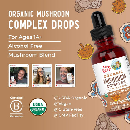 MaryRuth Organics USDA Mushroom Complex | Herbal Liquid Drops | Supplement | Lion's Mane | Reishi Mushroom | Shiitake Mushrooms | Non-GMO | Vegan | Alcohol Free Tincture | 30 Servings - Nirvana Guru