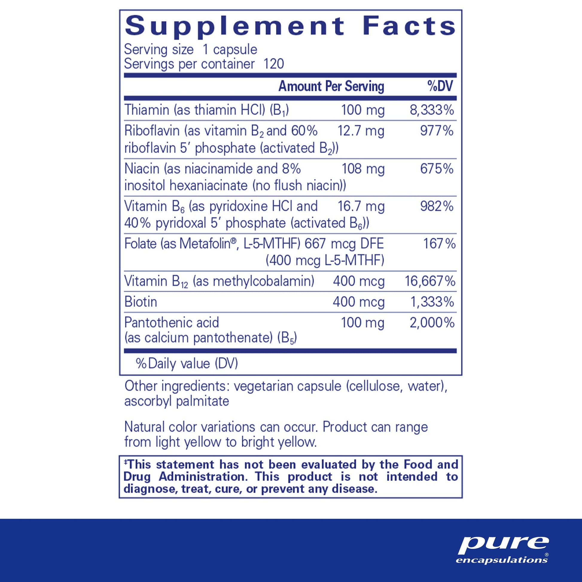 Pure Encapsulations B-Complex Plus - B Vitamins Supplement to Support Neurological Health, Cardiovascular Health, Energy Levels & Nervous System Support* - with Vitamin B12 & More - 120 Capsules Nirvana Guru