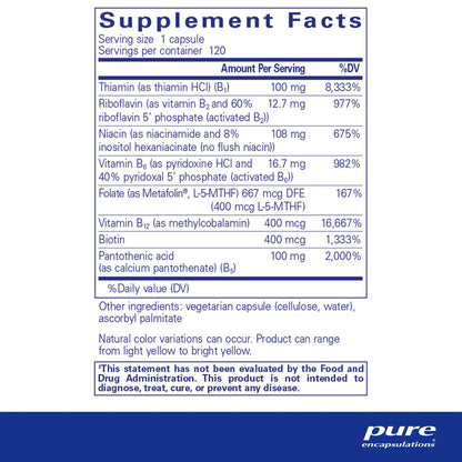 Pure Encapsulations B-Complex Plus - B Vitamins Supplement to Support Neurological Health, Cardiovascular Health, Energy Levels & Nervous System Support* - with Vitamin B12 & More - 120 Capsules Nirvana Guru