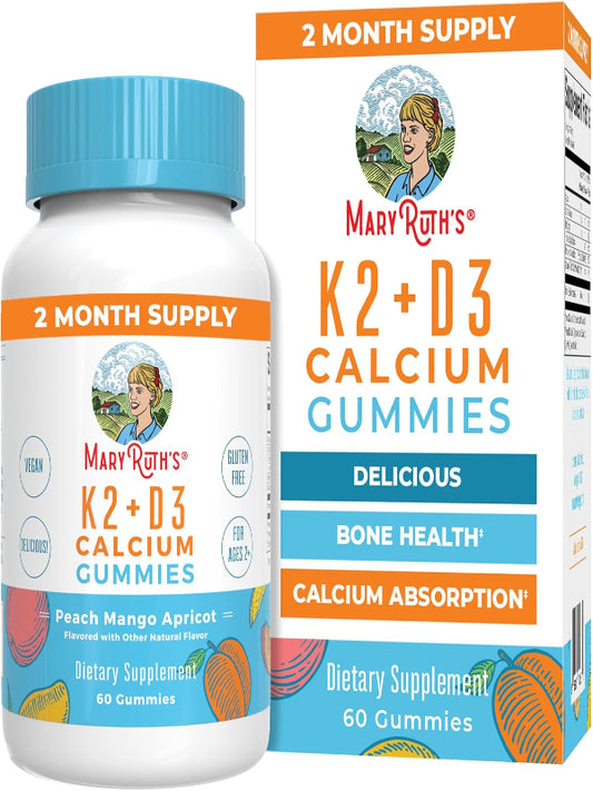 MaryRuth Organics Calcium with Vitamin D & Vitamin K2, 2 Month Supply, Calcium Supplement Supports Bone Health & Joint Support, with Vitamins D3 K2 Gummies, Vegan, Non-GMO, Gluten Free, 60 Count - Nirvana Guru