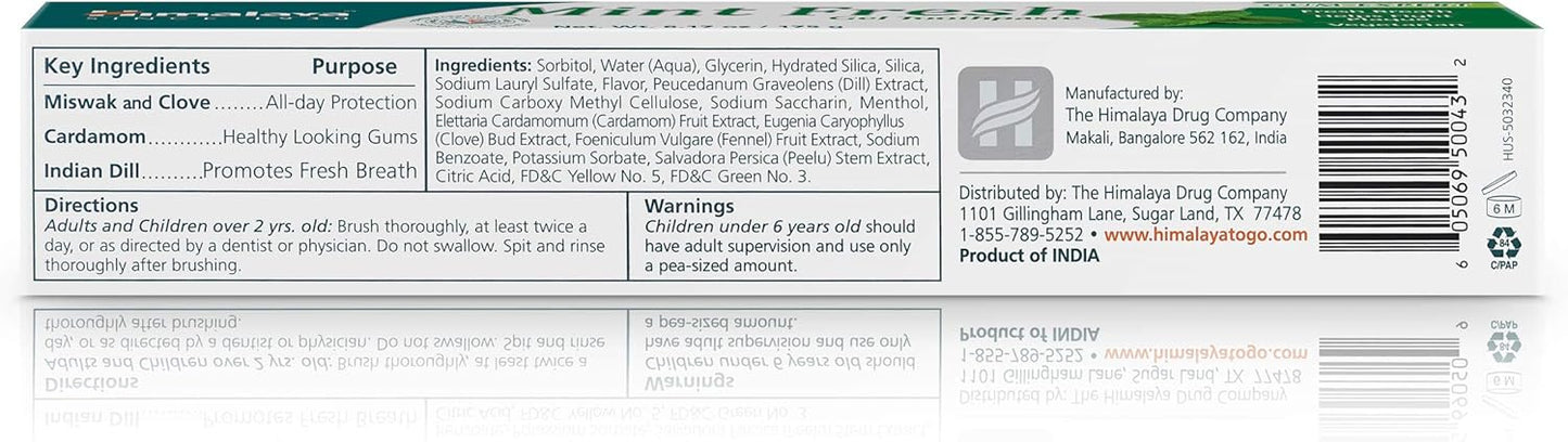 Himalaya Mint Fresh Gel Toothpaste, Fluoride Free to Reduce Plaque & Brighten Teeth, 6.17 oz, 2 Pack - Nirvana Guru