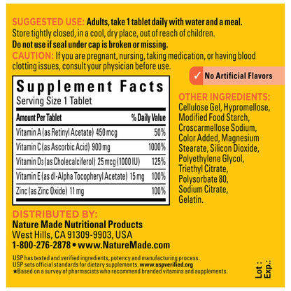 Nature Made Super C with Vitamin D3 and Zinc, Dietary Supplement for Immune Support, 60 Tablets, 60 Day Supply - Nirvana Guru