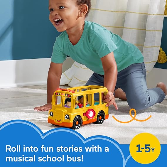 Fisher-Price Little People Toddler Toy School Bus Musical Push-Along Vehicle with 2 Figures for Pretend Play Ages 1+ Years nirvanaguru