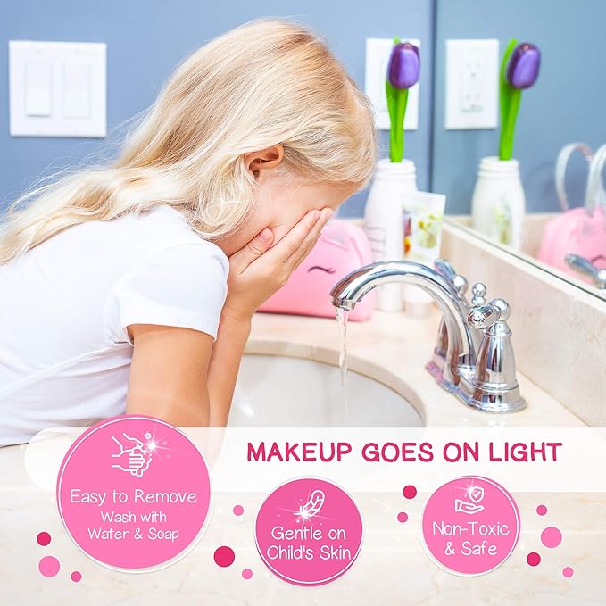 Kids Real Makeup Kit for Girls with Pink Unicorn Purse, Non Toxic Washable Make Up - Unicorn Toys for Toddler & Birthday Gifts for Girl Ages 3 4 5 6 7 8 9 10 Years Old - Pretend Play Vanity Set nirvanaguru