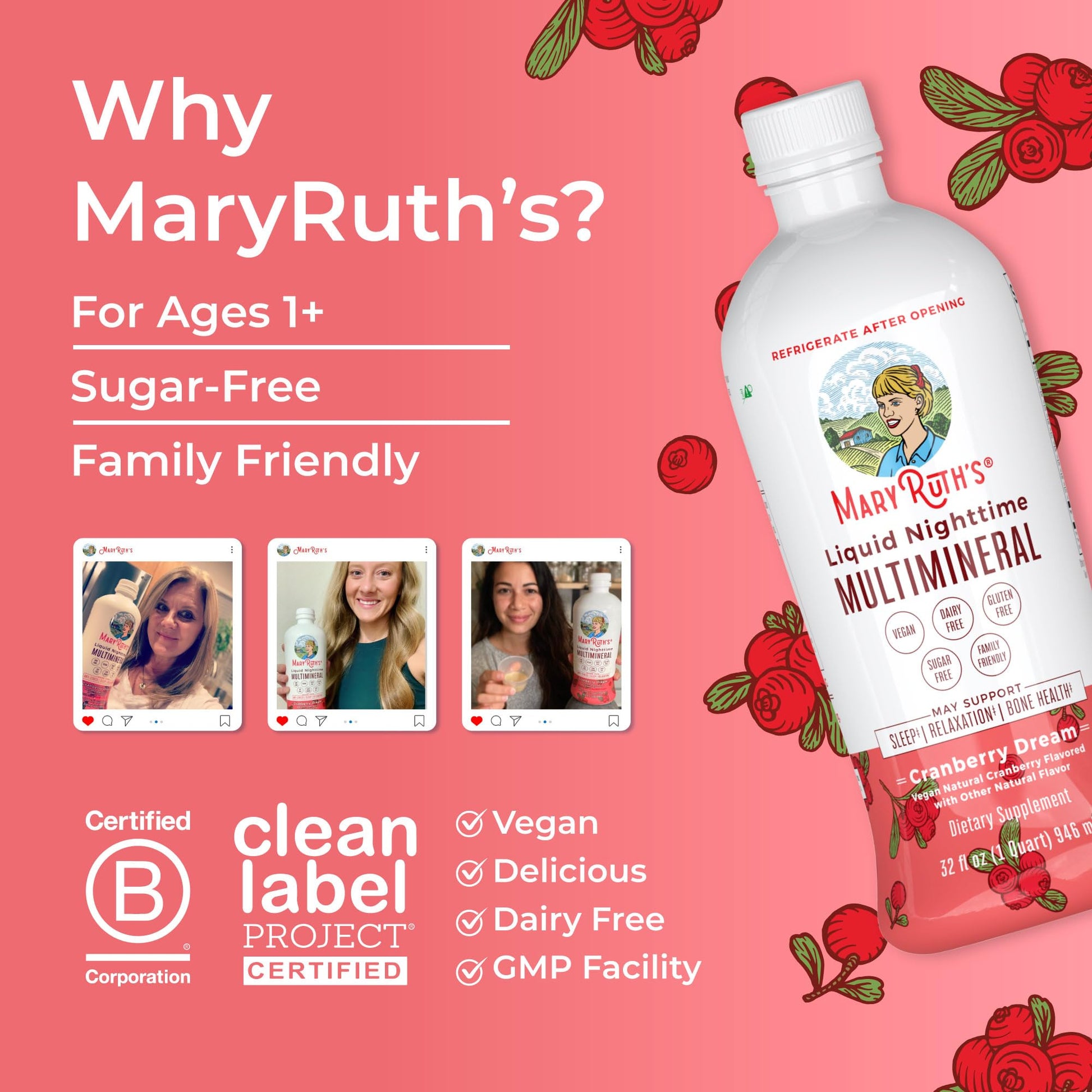 MaryRuth's Liquid Nighttime Multimineral | NO Melatonin | Bedtime Routine | Magnesium Citrate | Calcium | Zinc | Vitamin D3| Available in 4 Flavors | Vegan | Sugar Free | Gluten Free | 32 Oz - Nirvana Guru