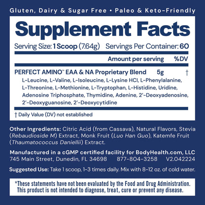 BodyHealth PerfectAmino Powder - BCAA and EAA Powder for Pre and Post Workout - Amino Acid Energy Drink for Men and Women to Support Lean Muscle and Recovery - Strawberry - 30 Servings Nirvana Guru