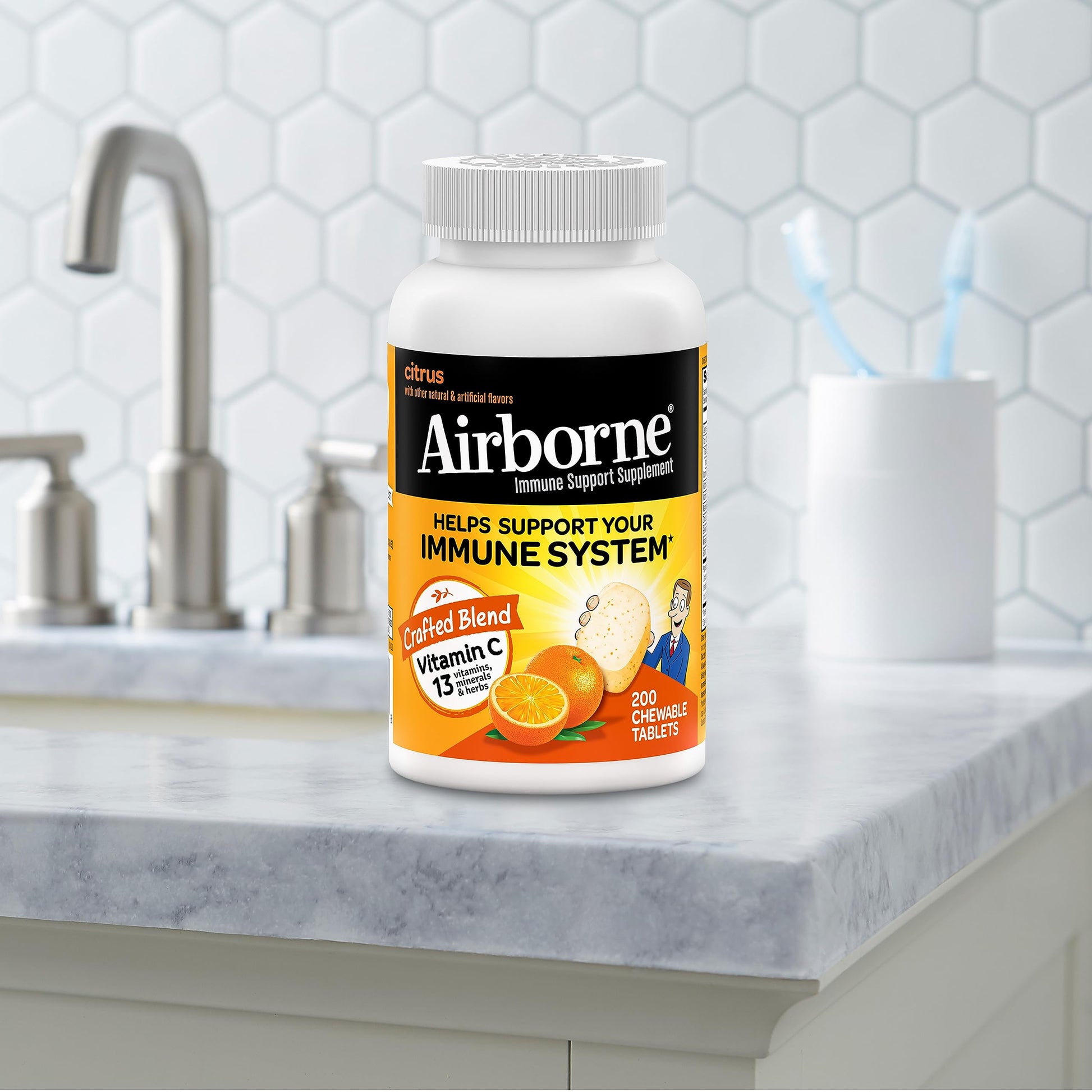 Airborne Vitamin C 1000mg (per Serving) - Citrus Chewable Tablets (116 Count in a Bottle), Gluten-Free Immune Support Supplement, with Vitamins A C E, Zinc, Selenium, Echinacea, Ginger, Antioxidants Nirvana Guru