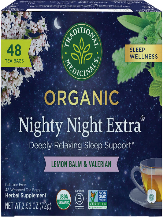 Traditional Medicinals Organic Nighty Night Extra Tea With Valerian Root for Relaxation, 16 Tea Bags (Pack of 1) - Nirvana Guru