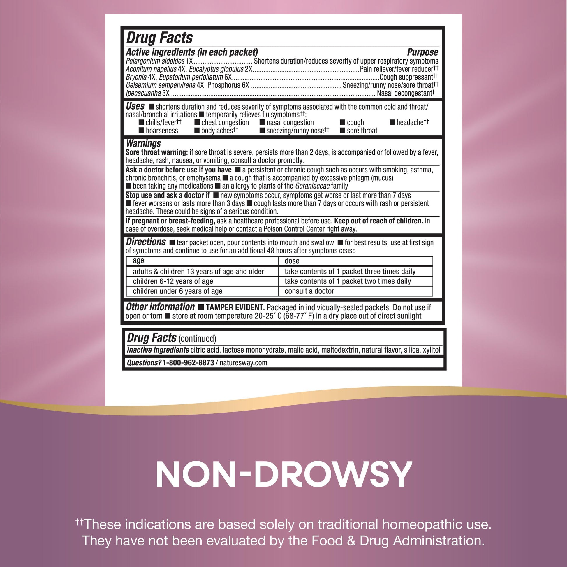 Nature's Way Cold + Flu Relief FastActives, Umcka, Homeopathic, Fever*, Sore Throat, Cough, Congestion, Body Aches*, Phenylephrine Free, Non-Drowsy, Berry Flavored, 10 Packets (Packaging May Vary) - Nirvana Guru