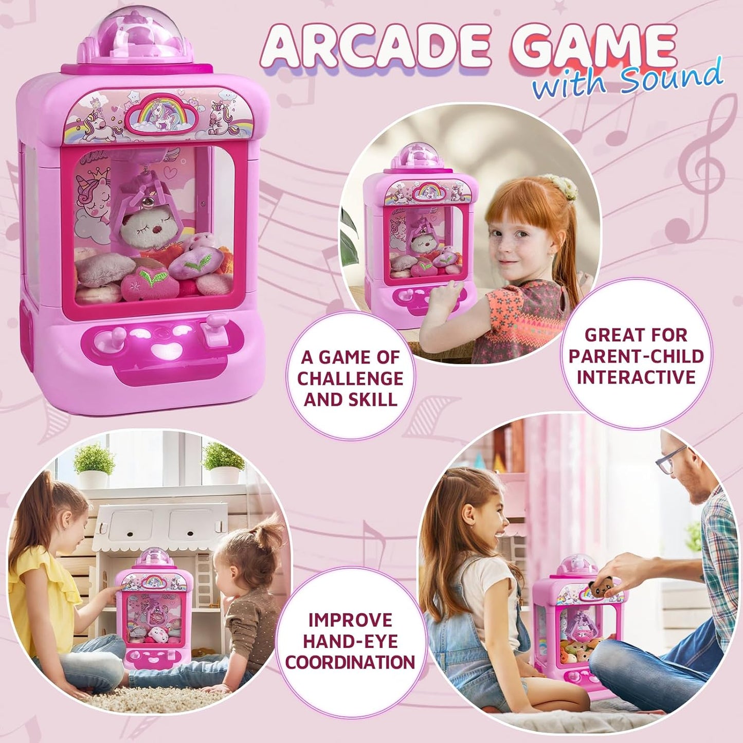Claw Machine for Kids, Mini Vending Machine Girls Unicorn Toys, Candy Grabber Prize Dispenser with Sound & 20 Mini Plush Toys, Electronic Arcade Game Indoor Toy for Home Party Birthday Gifts Nirvana Guru