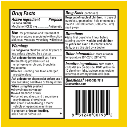 Dramamine All Day Less Drowsy, Motion Sickness Relief, 8 Count