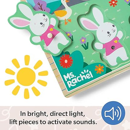 Melissa & Doug® Ms. Rachel™ Wooden Song Peg Puzzle, 6-Piece Light-Activated Sound Puzzle with Full Songs, Toddler Toys for Boys and Girls Ages 2-5+ Years - FSC Certified nirvanaguru