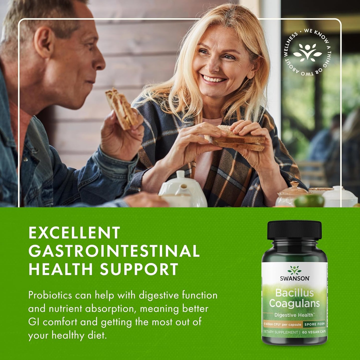 Swanson Bacillus Coagulans - Natural Probiotic Supplement Supporting Digestive Health w/ 6 Billion CFU - May Support GI & Overall Gut Health - (60 Veggie Capsules) - Nirvana Guru