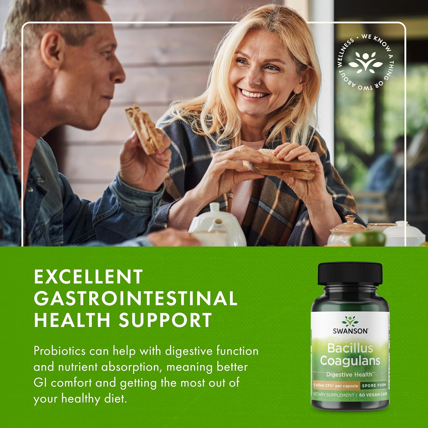 Swanson Bacillus Coagulans - Natural Probiotic Supplement Supporting Digestive Health w/ 6 Billion CFU - May Support GI & Overall Gut Health - (60 Veggie Capsules) - Nirvana Guru
