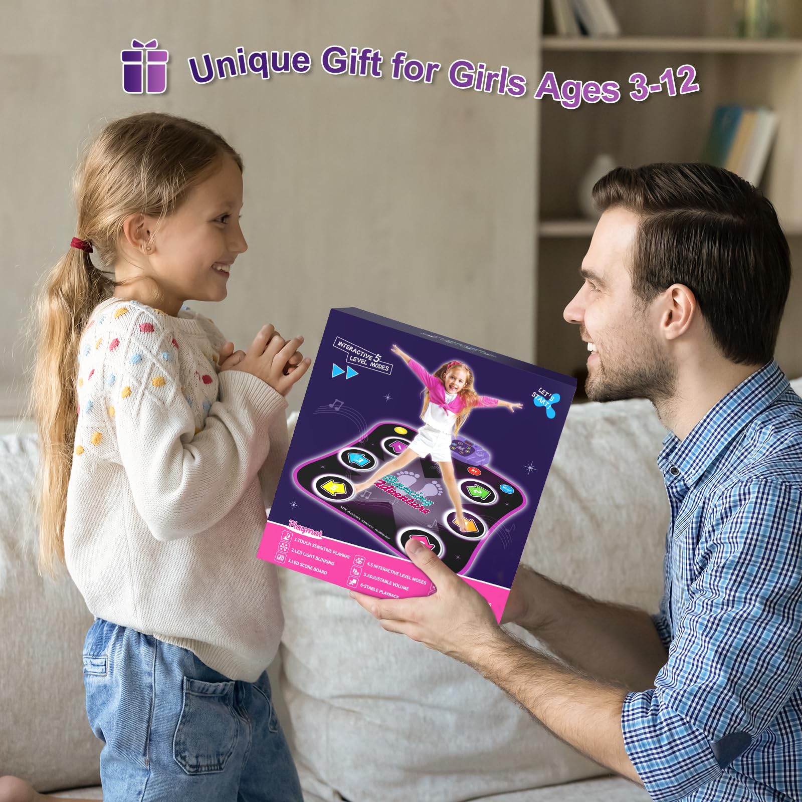 Flooyes Dance Mat Toys for 3-12 Year Old Kids, Electronic Dance Pad with Light-up 6-Button Wireless Bluetooth, Music Dance with 5 Game Modes, Birthday Toys Gifts for 3 4 5 6 7 8 9 10+ Year Old Girls Nirvana Guru