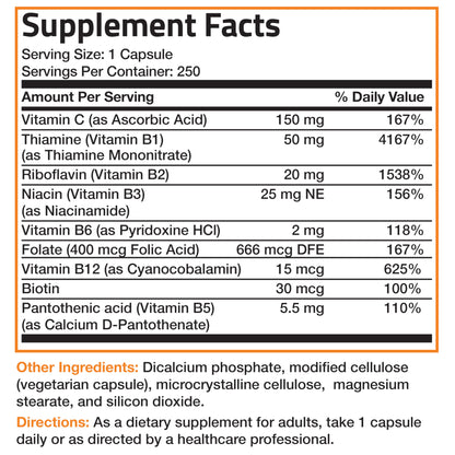 Bronson Vitamin B Complex with Vitamin C - Immune Health, Energy Support & Nervous System Support - Non-GMO, 250 Vegetarian Capsules Nirvana Guru