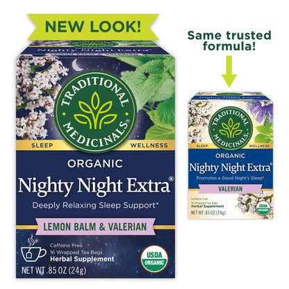 Traditional Medicinals Organic Nighty Night Extra Tea With Valerian Root for Relaxation, 16 Tea Bags (Pack of 1) - Nirvana Guru