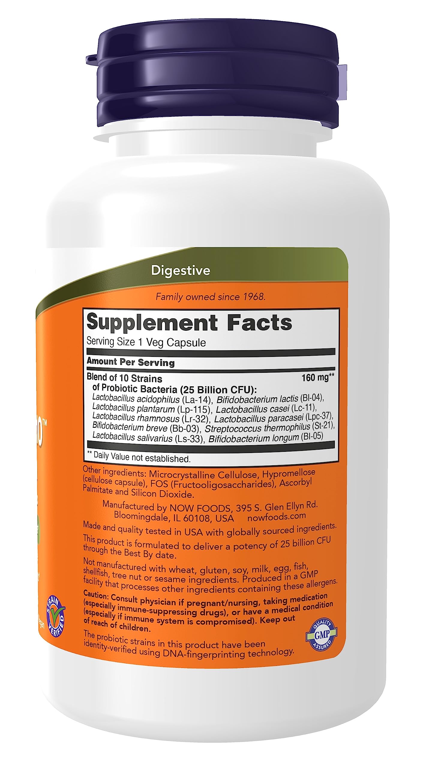 NOW Foods Supplements, Probiotic-10™, 25 Billion, with 10 Probiotic Strains, Dairy, Soy and Gluten Free, Strain Verified, 100 Veg Capsules - Nirvana Guru