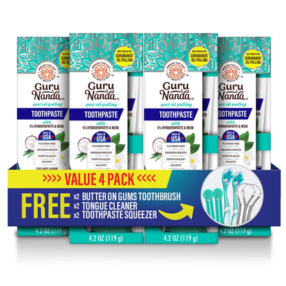 GuruNanda Hydroxyapatite Toothpaste, SLS & Fluoride Free, Whitening Toothpaste - Freshens Breath, Fights Plaque - Natural CocoMint Jasmine Neem, 4.2oz Nirvana Guru