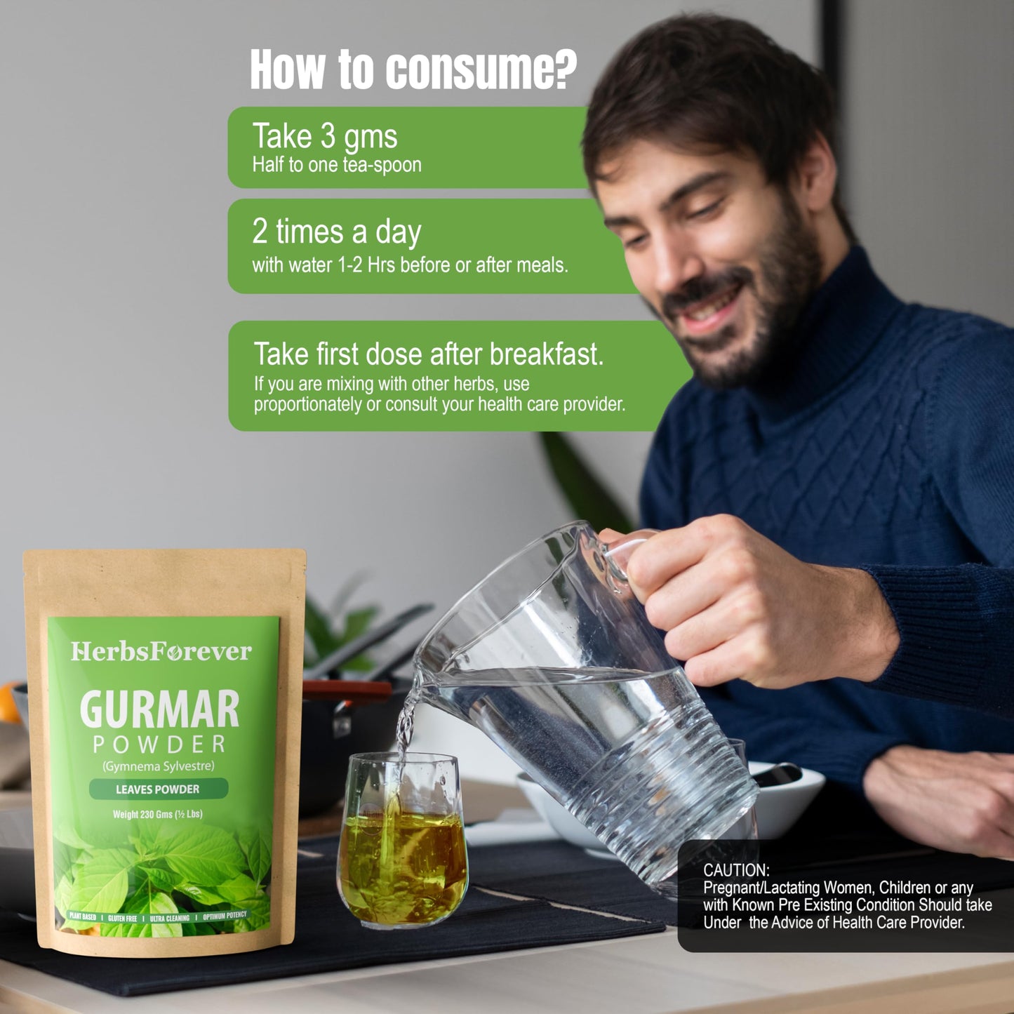 Gurmar Powder Leaves Powder Gymnema Sylvestre Support Healthy Sweet Level Non GMO, Organic, Vegan 230 GMS Nirvana Guru