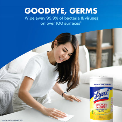 Lysol Disinfectant Wipes Bundle, Multi-Surface Cleaning Wipes, For Disinfecting & Cleaning, contains Lemon & Lime Blossom, Crisp Linen, & Mango & Hibiscus, 3x80 ct, (240 ct Total)
