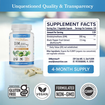 DIM Supplement 200 mg | Estrogen Balance for Women & Men | Hormonal Acne, Hormone Balance, Menopause & Antioxidant Support | Clean Label Project Certified, Vegan & Soy Free Diindolylmethane | 60 Ct. - Nirvana Guru