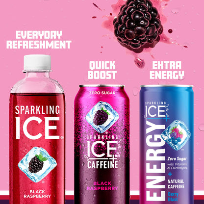 Sparkling Ice, Black Raspberry Sparkling Water, Zero Sugar Flavored Water, with Vitamins and Antioxidants, Low Calorie Beverage, 17 fl oz Bottles (Pack of 12) - Nirvana Guru