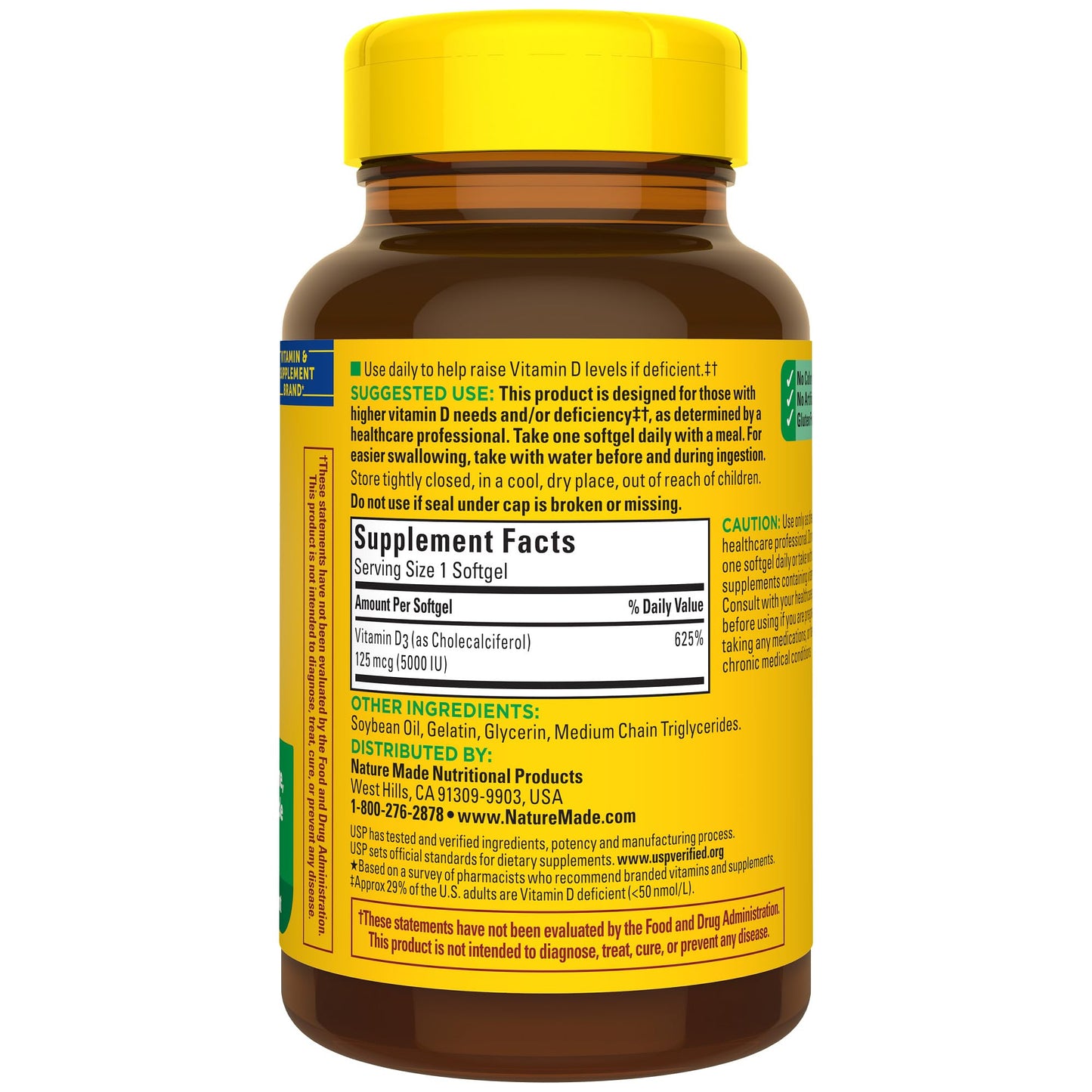 Nature Made Extra Strength Vitamin D3 5000 IU (125 mcg), Dietary Supplement for Bone, Teeth, Muscle and Immune Health Support, 180 Softgels, 180 Day Supply - Nirvana Guru