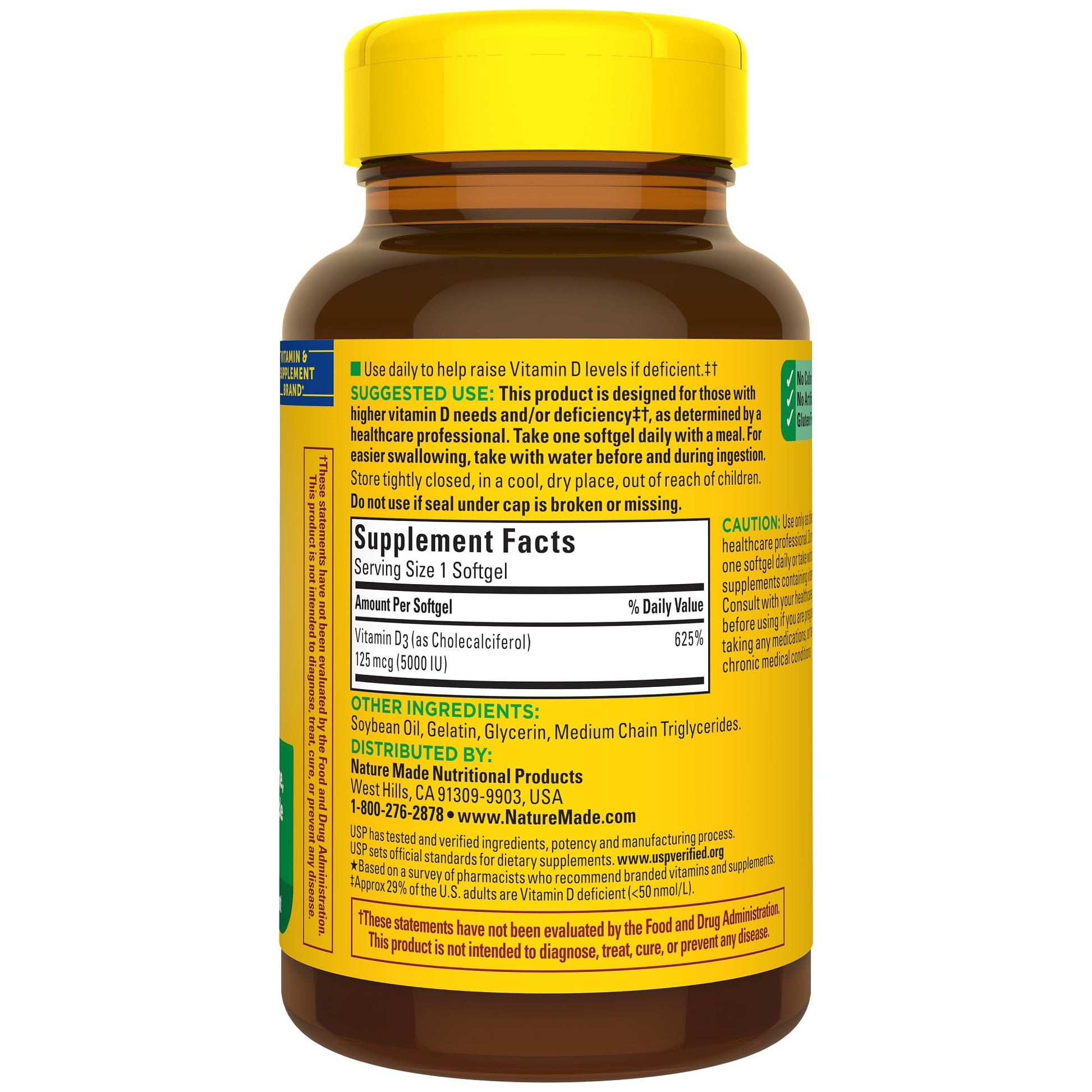 Nature Made Extra Strength Vitamin D3 5000 IU (125 mcg), Dietary Supplement for Bone, Teeth, Muscle and Immune Health Support, 180 Softgels, 180 Day Supply - Nirvana Guru
