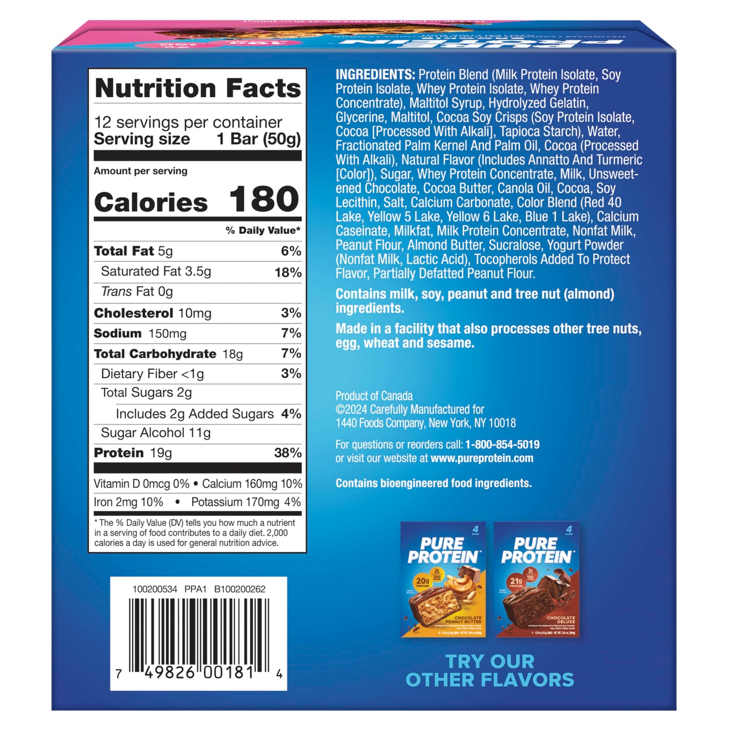Pure Protein Bars, High Protein, Nutritious Snacks to Support Energy, Low Sugar, Gluten Free, Chocolate Deluxe, 1.76 oz., 12 Count(Pack of 1) (Packaging may vary)