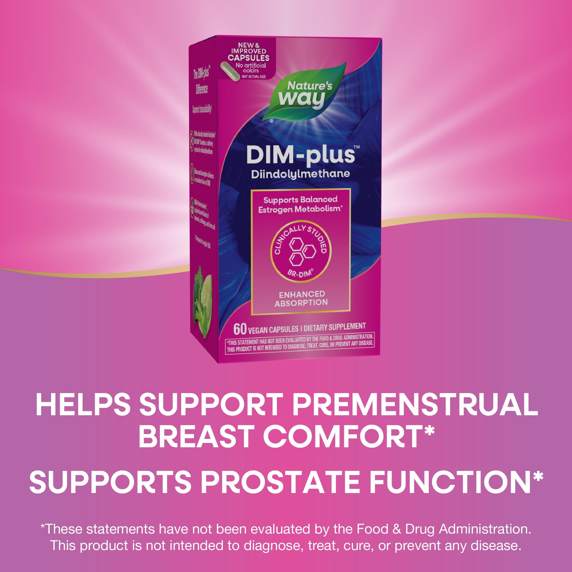 Nature's Way DIM-Plus, DIM Supplement, Supports Balanced Estrogen Metabolism*, Supports Estrogen Hormone Balance*, Diindolylmethane, 120 Vegan Capsules (Packaging May Vary) - Nirvana Guru