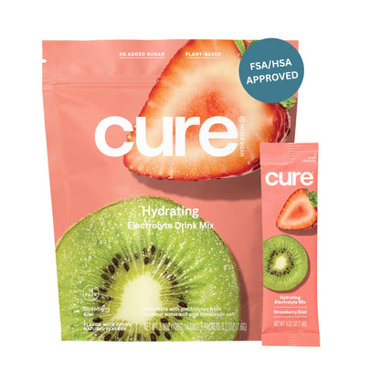 Cure Hydration | Plant-Based Electrolyte Drink Mix | No Added Sugar | FSA & HSA | Dehydration Relief Powder Made with Coconut Water | Non-GMO | Vegan | Pouch of 14 Packets - Berry Pomegranate